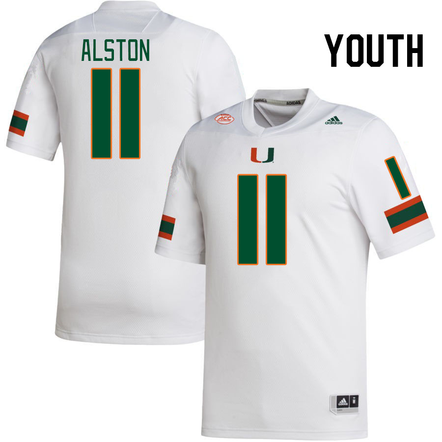 Youth #11 Elijah Alston Miami Hurricanes College Football Jerseys Stitched-White